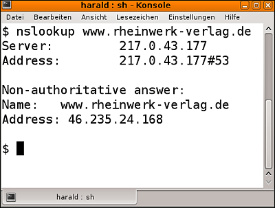 Ausgabe von »nslookup«