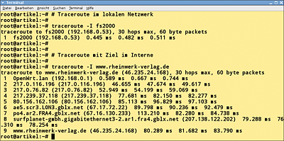 Ausgabe von »traceroute«