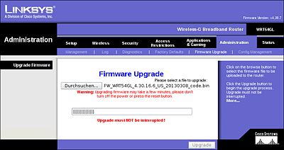 Firmware-Upgrade für den Linksys WRT54GL