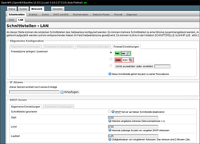 Zuordnung der Schnittstelle zu einer Firewall-Zone