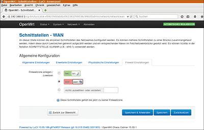 Kontrolle: Firewall-Einstellungen für WAN