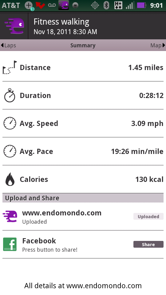 All the Endomondo stats for your walk