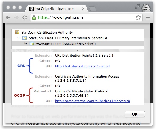 CRL and OCSP instructions for igvita.com (Google Chrome, v25)