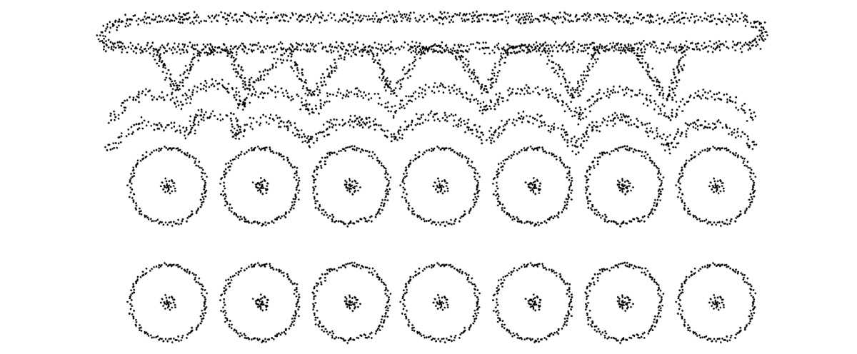 Illustration. Peinture sur sable tucano représentant des motifs vus dans une transe d’ayahuasca. (D’après G. Reichel-Dolmatoff, T  he  S  haman and the  J  aguar, 1975, p. 46.)