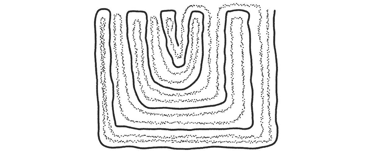 Illustration. Entrée de l’« Autre-monde » telle que représentée dans l’art visionnaire tukano. (D’après G. Reichel-Dolmatoff, T  he  S  haman and the  J  aguar, 1975, p. 174.)