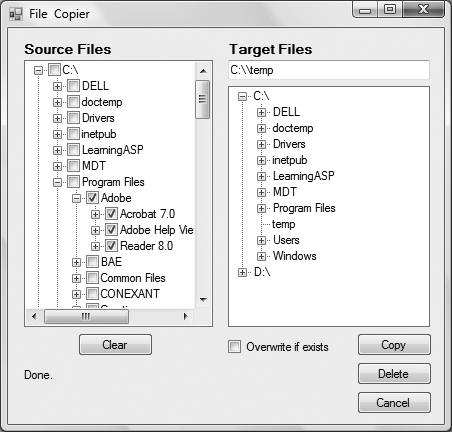 The FileCopier user interface has a range of different controls, but they all use a similar event handler mechanism.