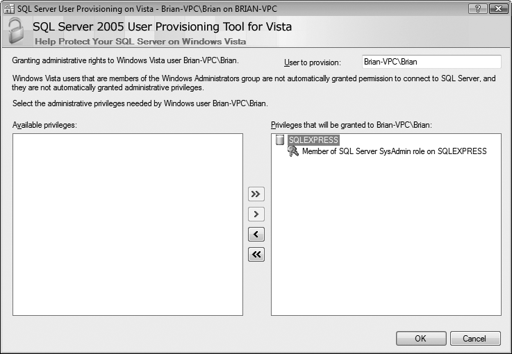 The User Provisioning Tool allows you to grant SQL Server administrative permissions to a Vista user account, which will save you a lot of headaches.