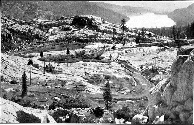 Lincoln Highway near Donner Lake. Donner Lake in distance.