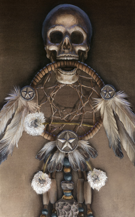 Illustration of a skull and a dream catcher.