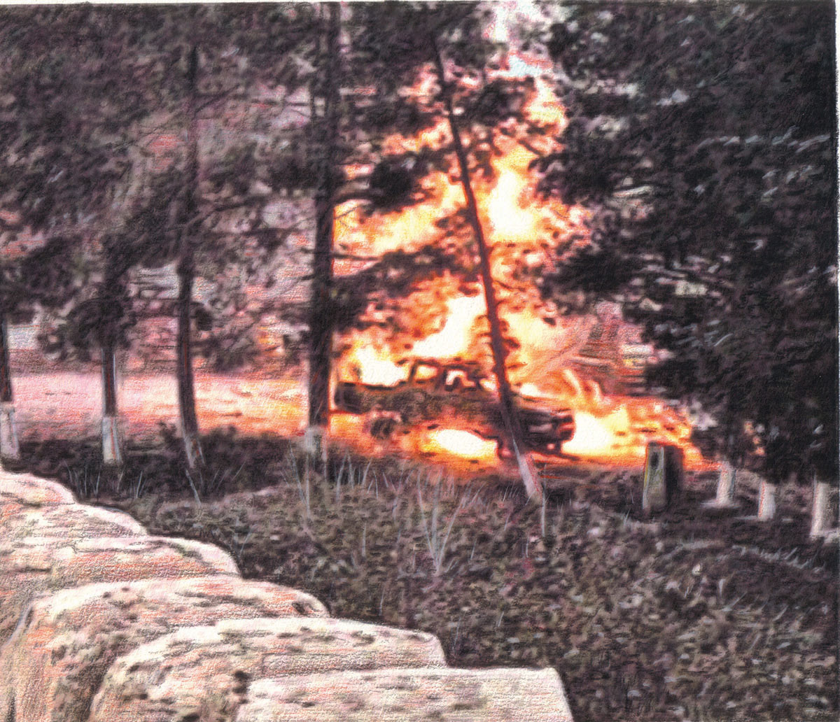 With SBS soldiers ‘malleting’ the enemy positions from the fort battlements, a Toyota pickup bursts into flames as its fuel tank explodes.