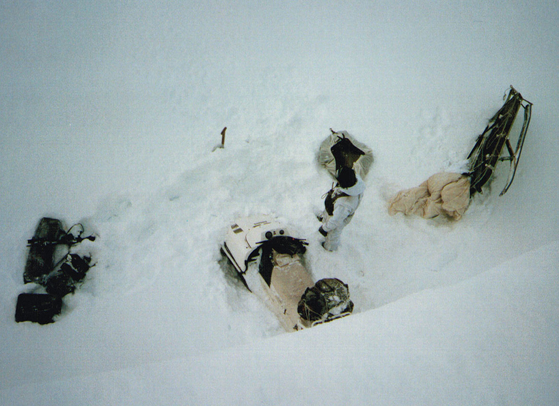 Having just warned his men to ‘treat the vehicles with a little respect’, SBS CSM Bob Wort drives his OSV over a crevasse, completely wrecking it.