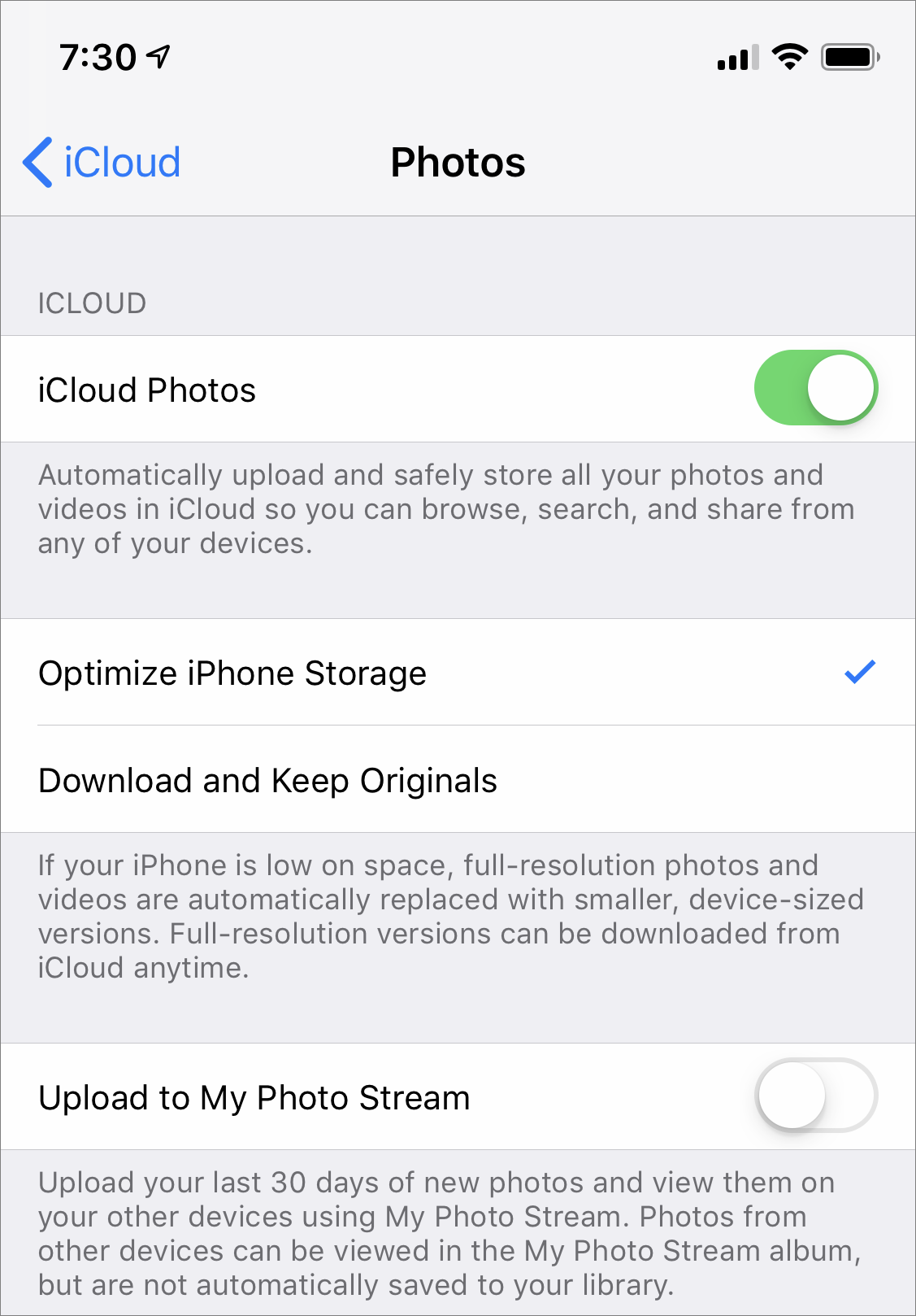 Figure 9: Turn on iCloud photo syncing options here.