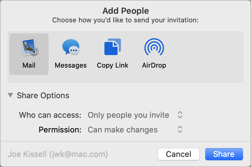 Figure 13: Use this dialog on a Mac to share files and folders.