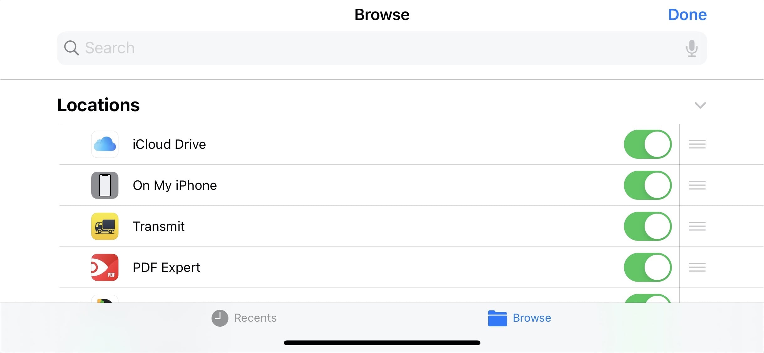 Figure 17: Enable, disable, or reorder locations in this view.