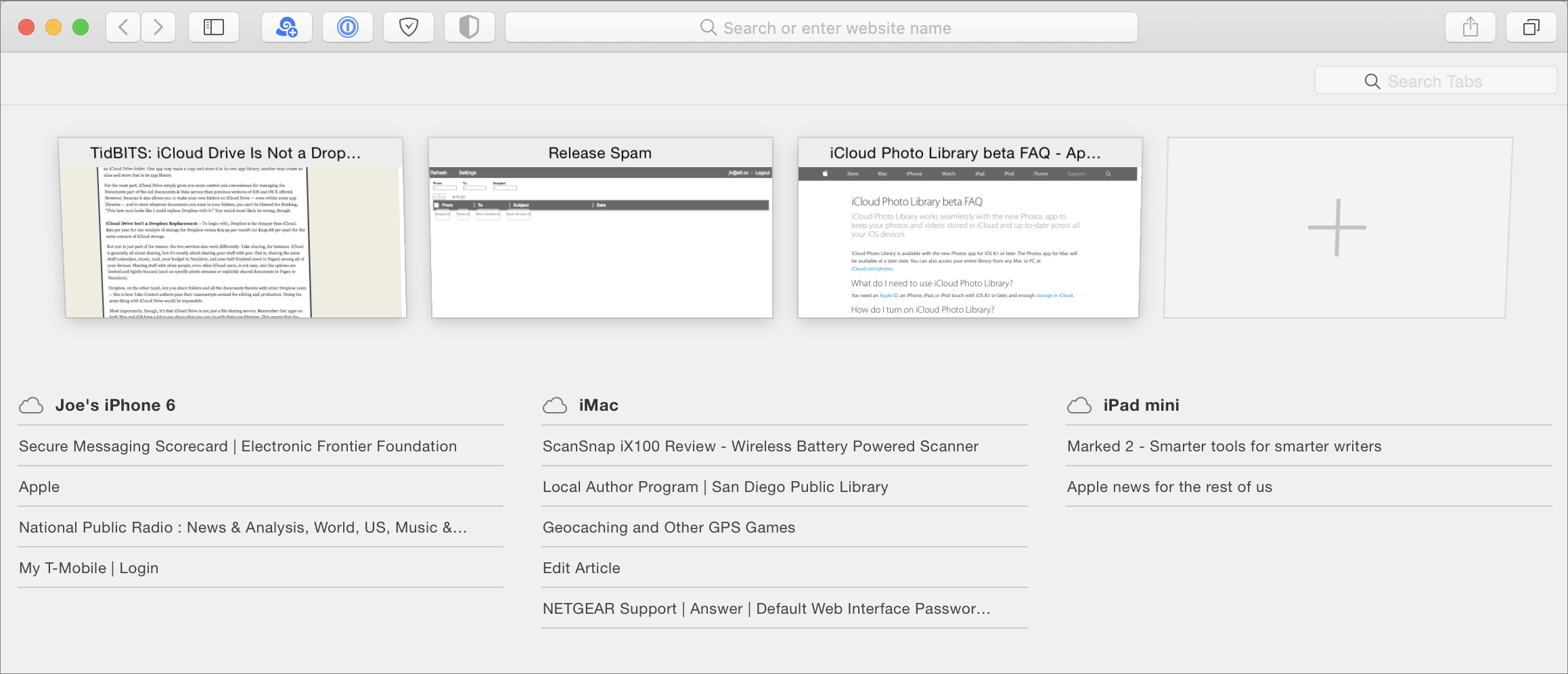 Figure 20: See open Safari tabs on your other devices in this view.