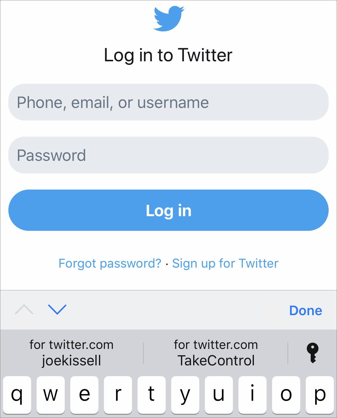 Figure 26: Safari for iOS and iPadOS shows multiple password options when you have at least two sets of credentials for a particular site.