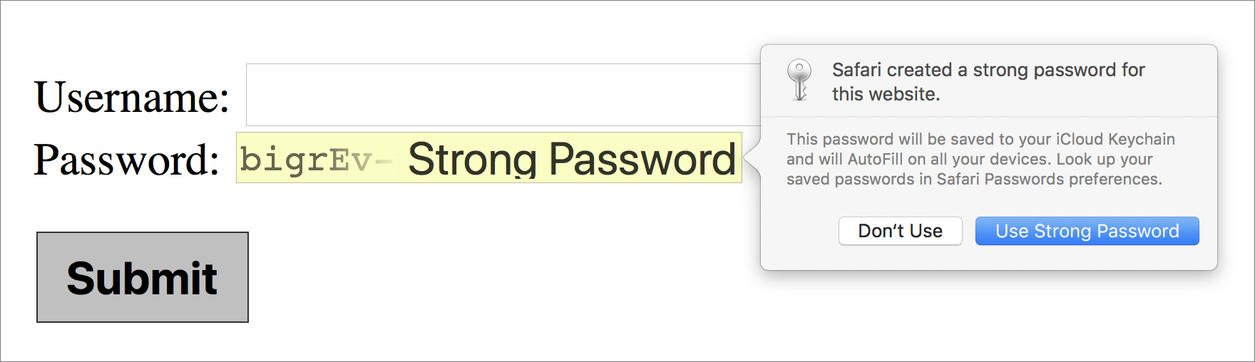 Figure 27: Click a suggested password to see this popover.