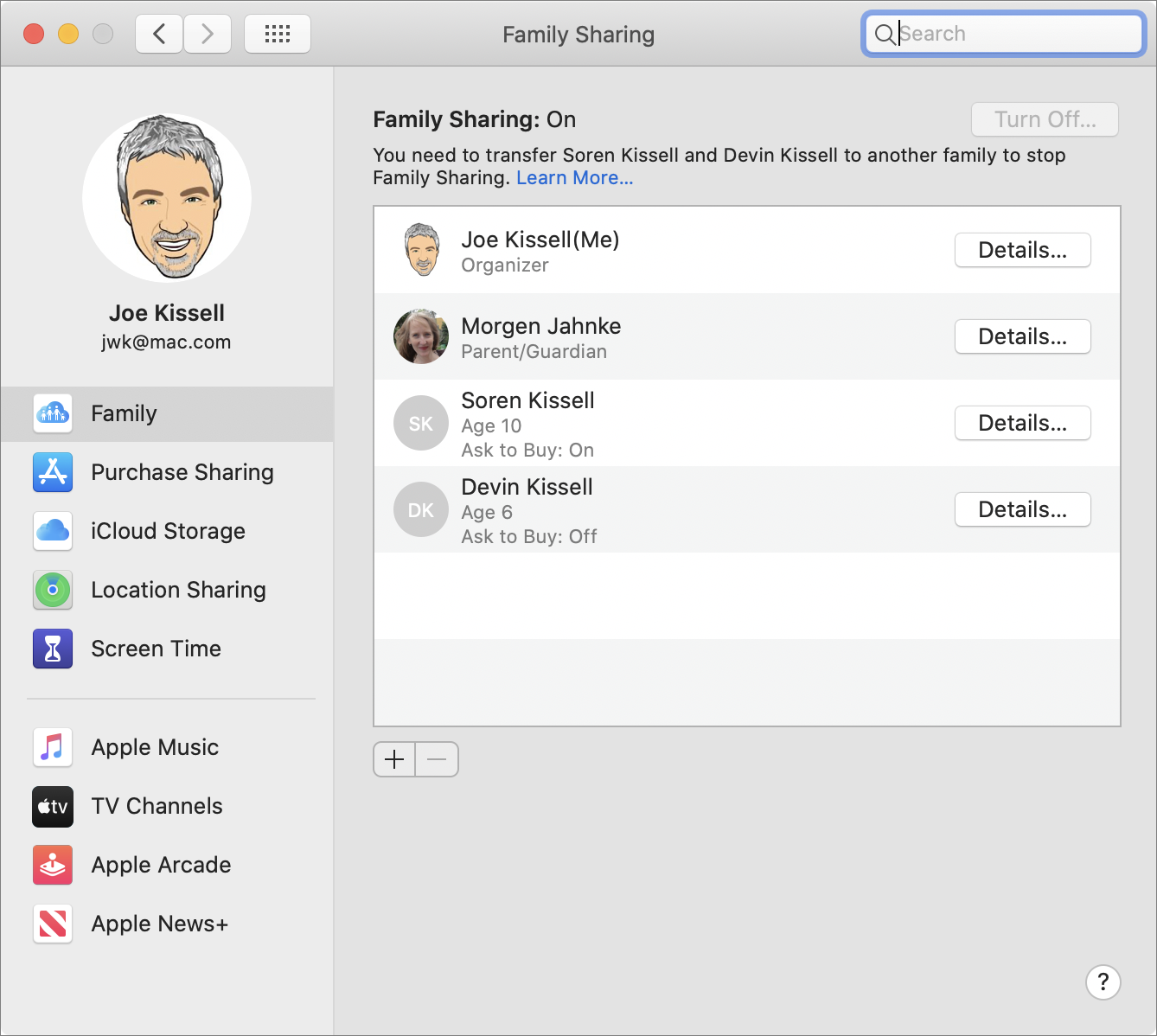 Figure 8: Manage payment method and family members in this dialog within the iCloud preference pane.