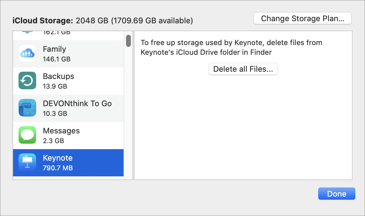 Figure 35: This dialog shows all the types of data you’re storing and lets you delete specific items.