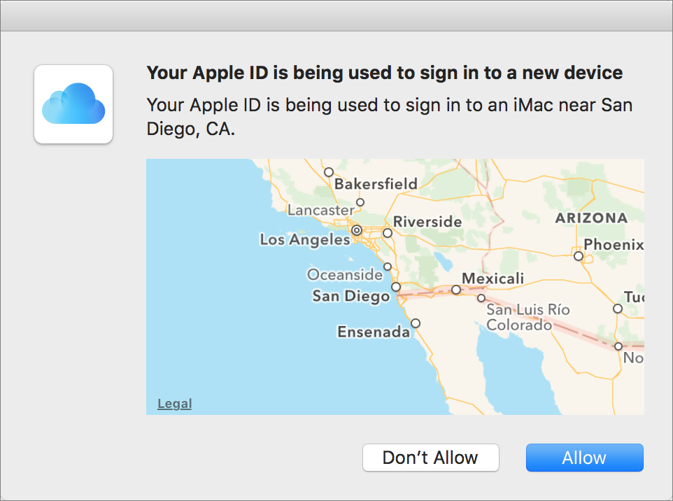 Figure 36: If the area shown on this Mac corresponds to the location where your new device is trying to sign in, click Allow.