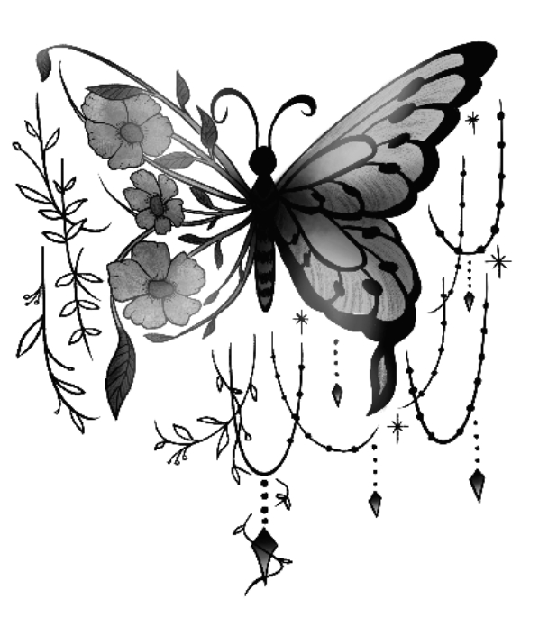 A butterfly with flowers on it  Description automatically generated