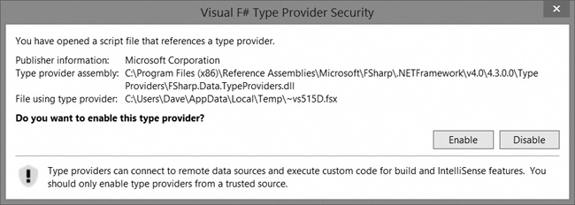 Type Provider Security dialog