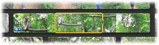 You can highlight part of a clip by dragging across it. iMovie shows you what you selected by enclosing it in a yellow border.
