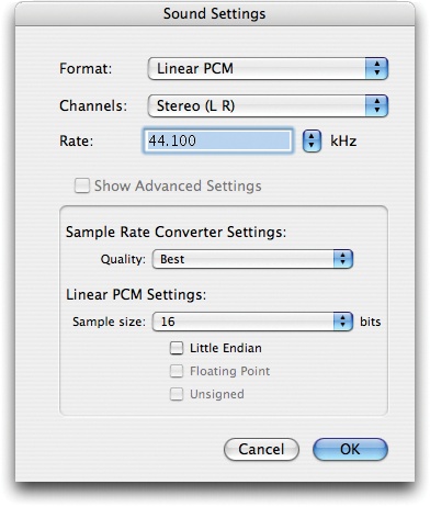 It probably goes without saying that the better the audio quality you specify, the larger your QuickTime movie file will be. In any case, this is the dialog box where you make such decisions. Audio isn’t nearly as data-greedy as video, so compressing it isn’t quite as urgent an issue (unless you want your movie to play over the Internet).