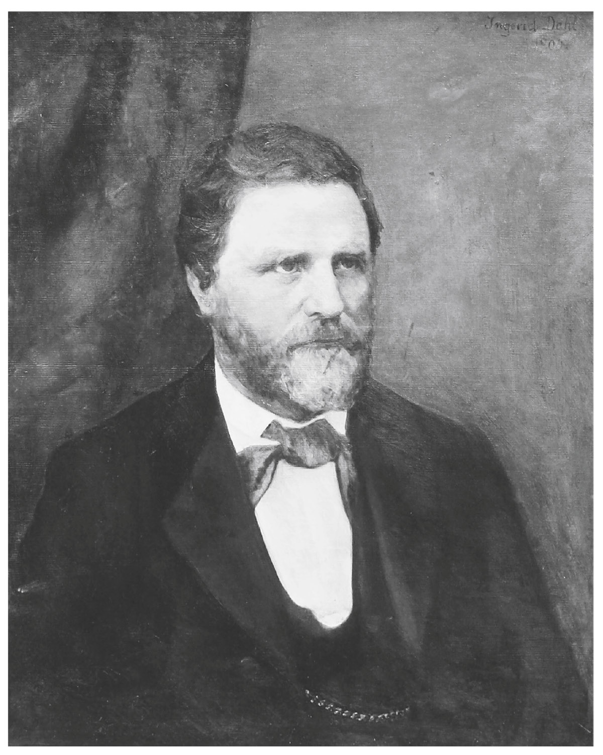 F  6.1. Ludvig Dahl (1826–1890) combined demographic and historical research with family investigation of the insane in selected parishes of Norway. Image from a painted portrait held by the Norwegian Medical Society, with special thanks to Øivind Larsen. See Øivind Larsen and Magna Nylenna, “Profiler og portretter i norsk medisin,”  , supplement 11 (2012), 43.