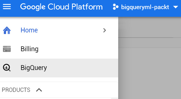 Figure 4.3 – Accessing the BigQuery service from the GCP console
