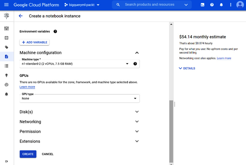 Figure 12.7 – Additional options for creating a notebook instance
