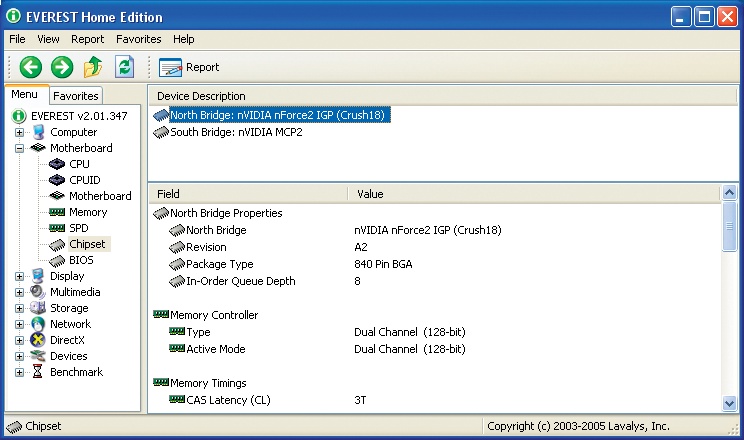 Everest identifies the chipset as an NVIDIA nForce2