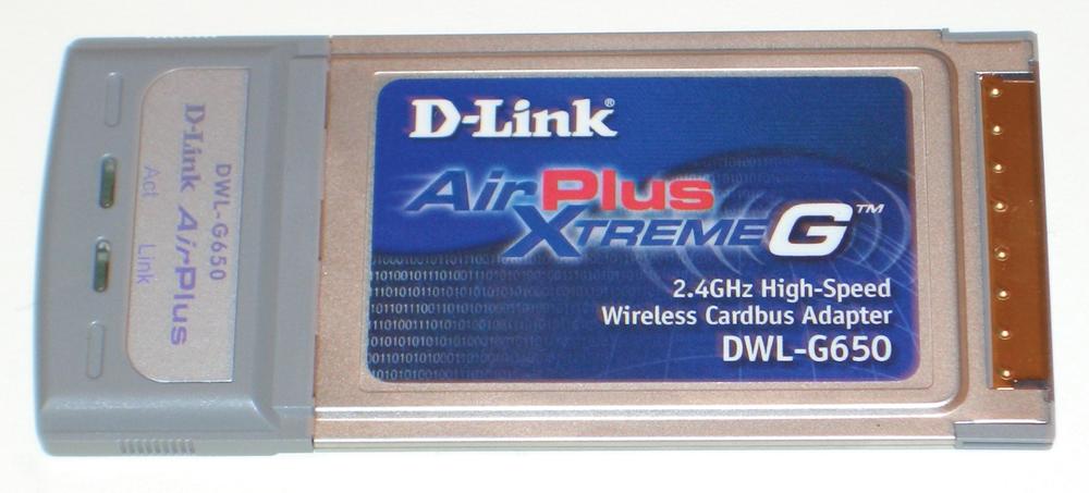 The D-Link DWL-G650, a typical CardBus wireless card