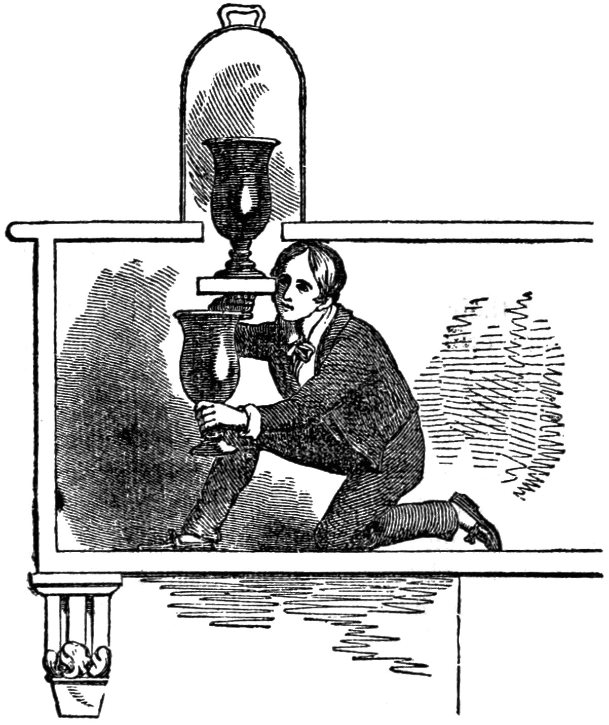 person inside hidden compartment of table