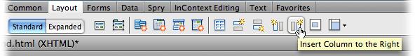 As described in Figure 1-3, you can display the Insert panel in a variety of ways: here, it's really the Insert Bar made accessible by choosing the Classic workspace, as described on page 35.