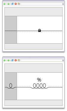 The layout preview displayed in the New Document window visually identifies the type of CSS Layout you select. A small lock icon indicates a fixed-width design (top): the width of each column is set using pixel values, and doesn't change when a guest resizes her browser window. The % symbol indicates a liquid design (second from top): It defines column widths using percentage values that change based on the width of the browser; a wider browser window means wider columns. Liquid designs fill the entire width of the browser.