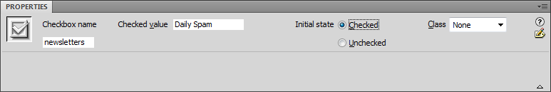 The "Checked value" property defines the checkbox's actual value—that is, the value that's sent to the form processing application when the form is submitted.