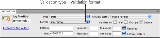 Spry Validation text fields provide multiple options for managing user input.