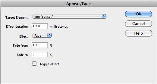 Use the Appear/Fade effect to make an element fade from a page, or have a photograph fade into view on your site's home page.