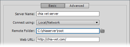 If your company keeps its web server in your office, the "remote site" might not be that remote: In a case like this, choose a folder on your local network as the remote site.