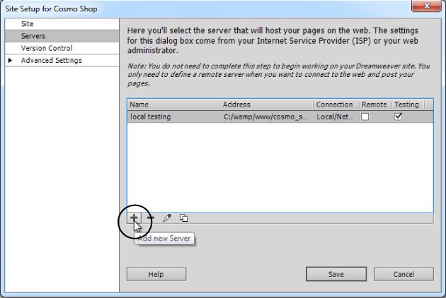 Dreamweaver CS5 lets you add more than one server to a site, a crucial feature for testing dynamic sites. For example, to upload files to your site, you need a web server, and you have to tell Dreamweaver how to connect to it via FTP (this is discussed in Chapter 18). If you're building dynamic, database-driven pages, as you are in this section of the book, you also need a testing server, and you have to give Dreamweaver the connection details.