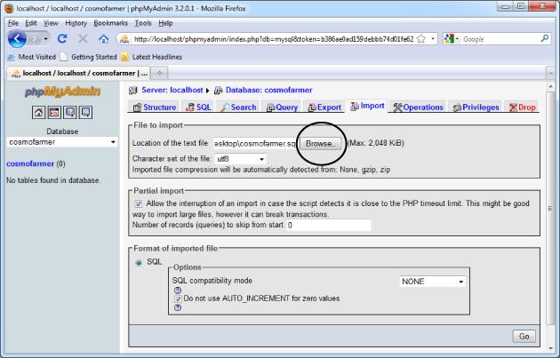 phpMyAdmin lets you load a SQL file, and execute the SQL code inside it. Translation: phpMyAdmin talks to the database server and tells it to create tables and fields, and add data to them. phpMyAdmin's import feature is a great way to replicate data from another database. In addition, you can get data out of your database by exporting all the tables and data from any database to which phpMyAdmin has access.