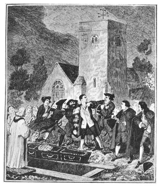 JONATHAN WILD SEIZING JACK SHEPPARD AT HIS MOTHER'S GRAVE IN WILLESDEN CHURCHYARD. From "Jack Sheppard," 1839.