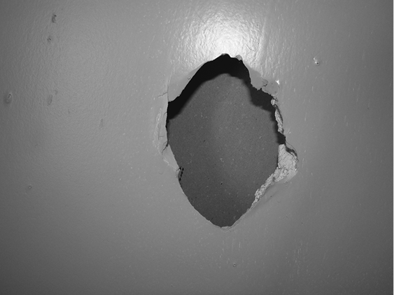 One of the holes in the wall.