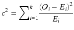 $$ {c}^2={\displaystyle \sum}_{i=1}^k\frac{{\left({O}_i-{E}_i\right)}^2}{E_i} $$