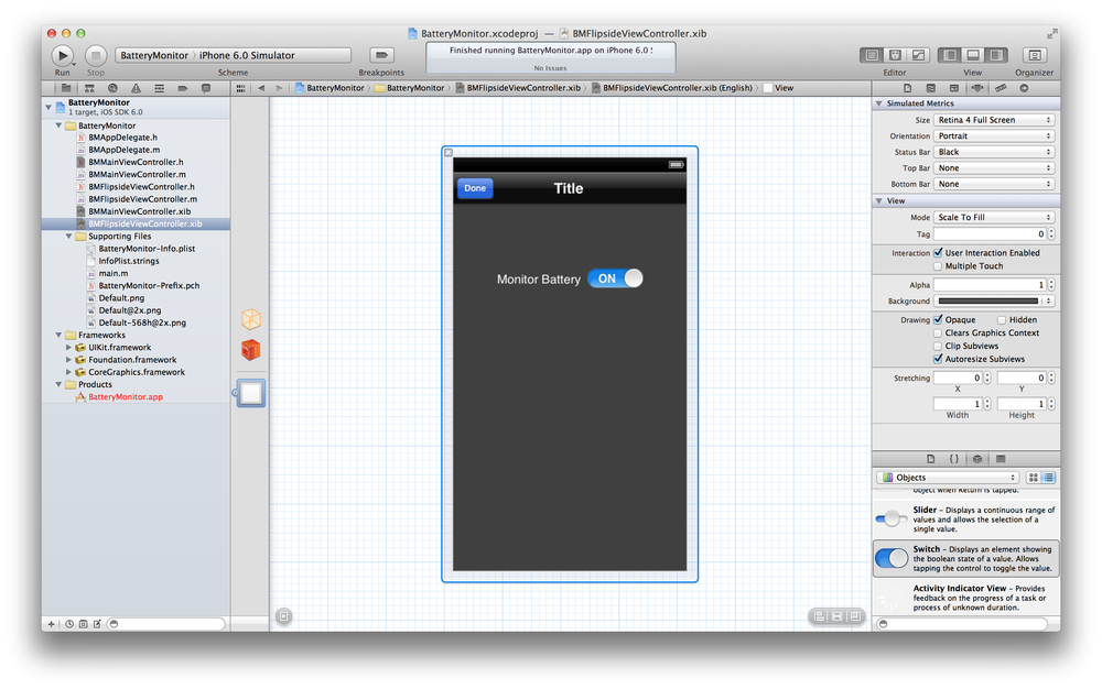 The flipside view being edited in Interface Builder