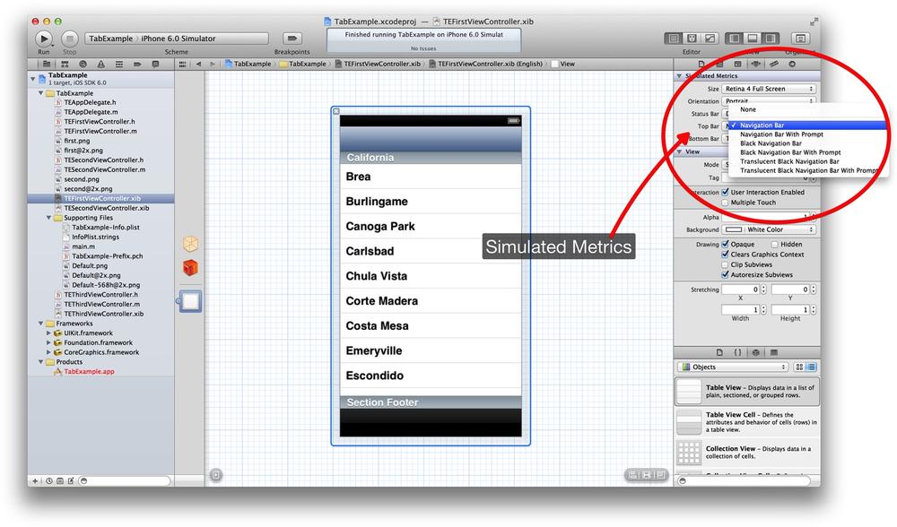 Adding a table view and a simulated navigation bar