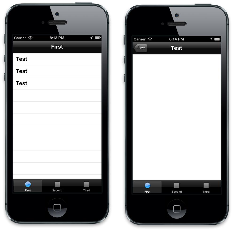 The navigation controller in a tab (left) and detail view (right)