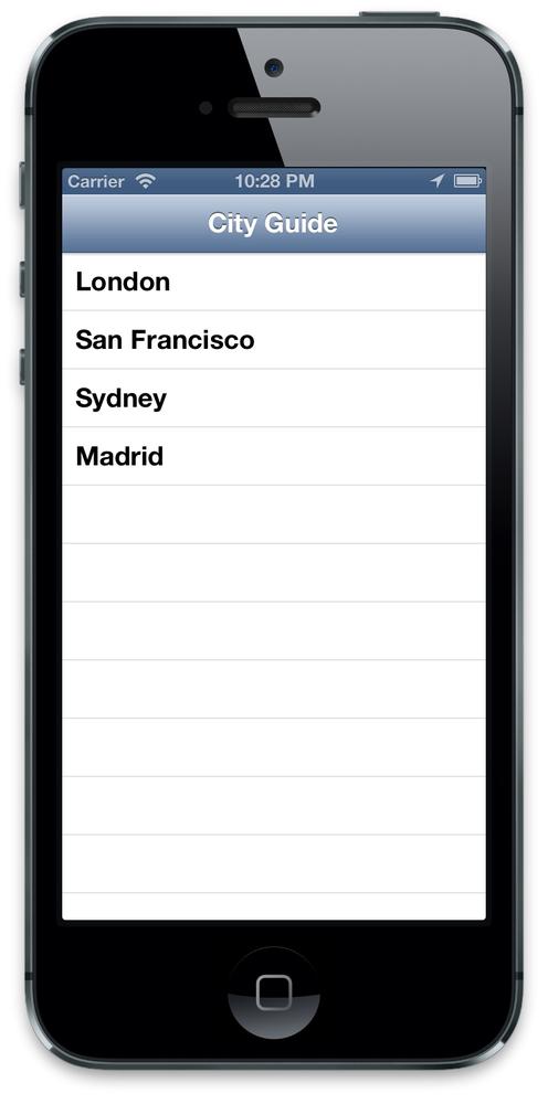 The stripped-down City Guide application