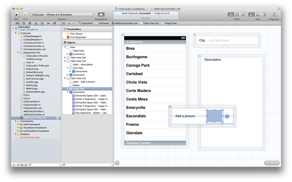 The Add Picture table view cell in Interface Builder